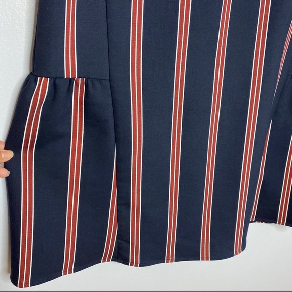 Halogen Navy Strioed Flounce Back Shift Dress - Picture 6 of 9